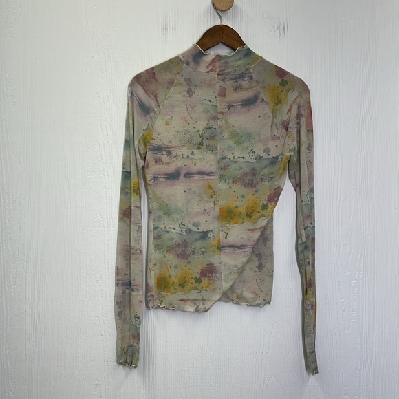 Free People - High Jump Fun Watercolor Pattern Mock Neck Blouse Size Medium - Picture 9 of 10